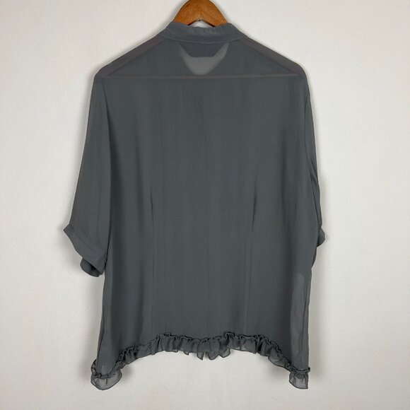 Norma Kamali Blouse Womens XXL Gray Sheer Button Down Ruffle Bib Whimsical - Picture 6 of 10